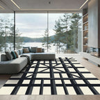 Black White Geometric Architectural Framework Rug