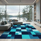 Geometric Blue Ocean Gradient Grid Rug