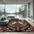 Cherubic Heart Scrollwork Black Rug