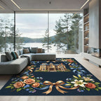 Elegant Victorian Estate Floral Ribbon Border Rug