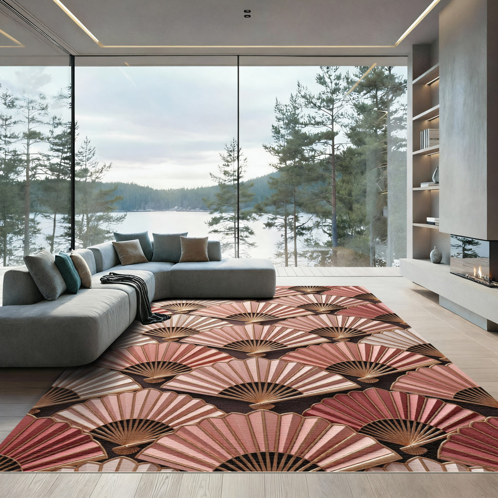 Elegant Blush Rose Gold Fan Radiance Rug
