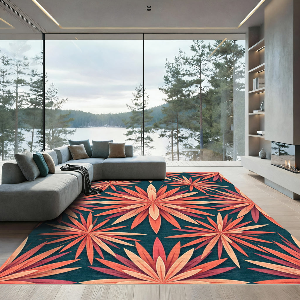Coral Floral Burst Seamless Rug