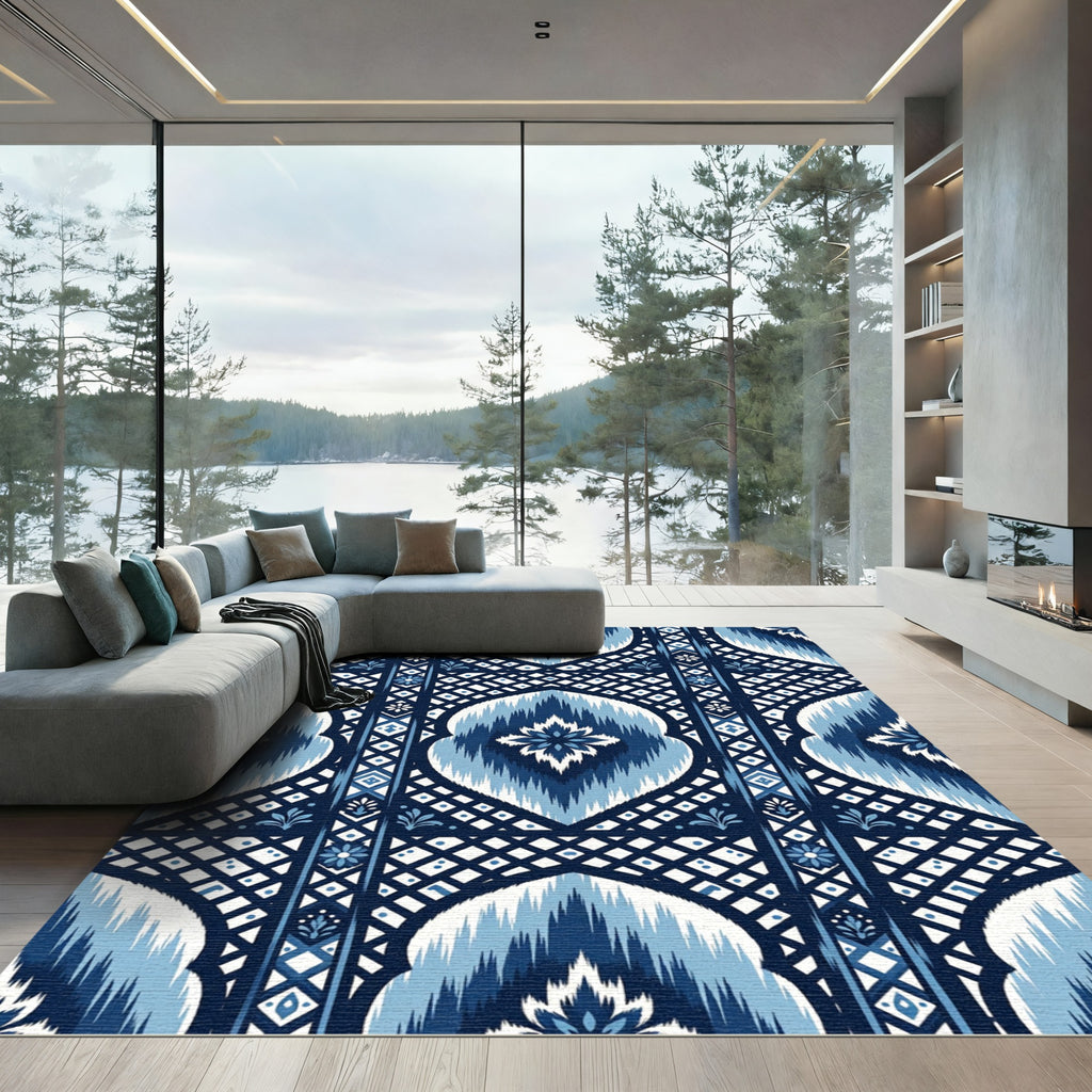 Coastal Blue Geometric Medallion Rug