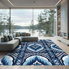 Coastal Blue Geometric Medallion Rug