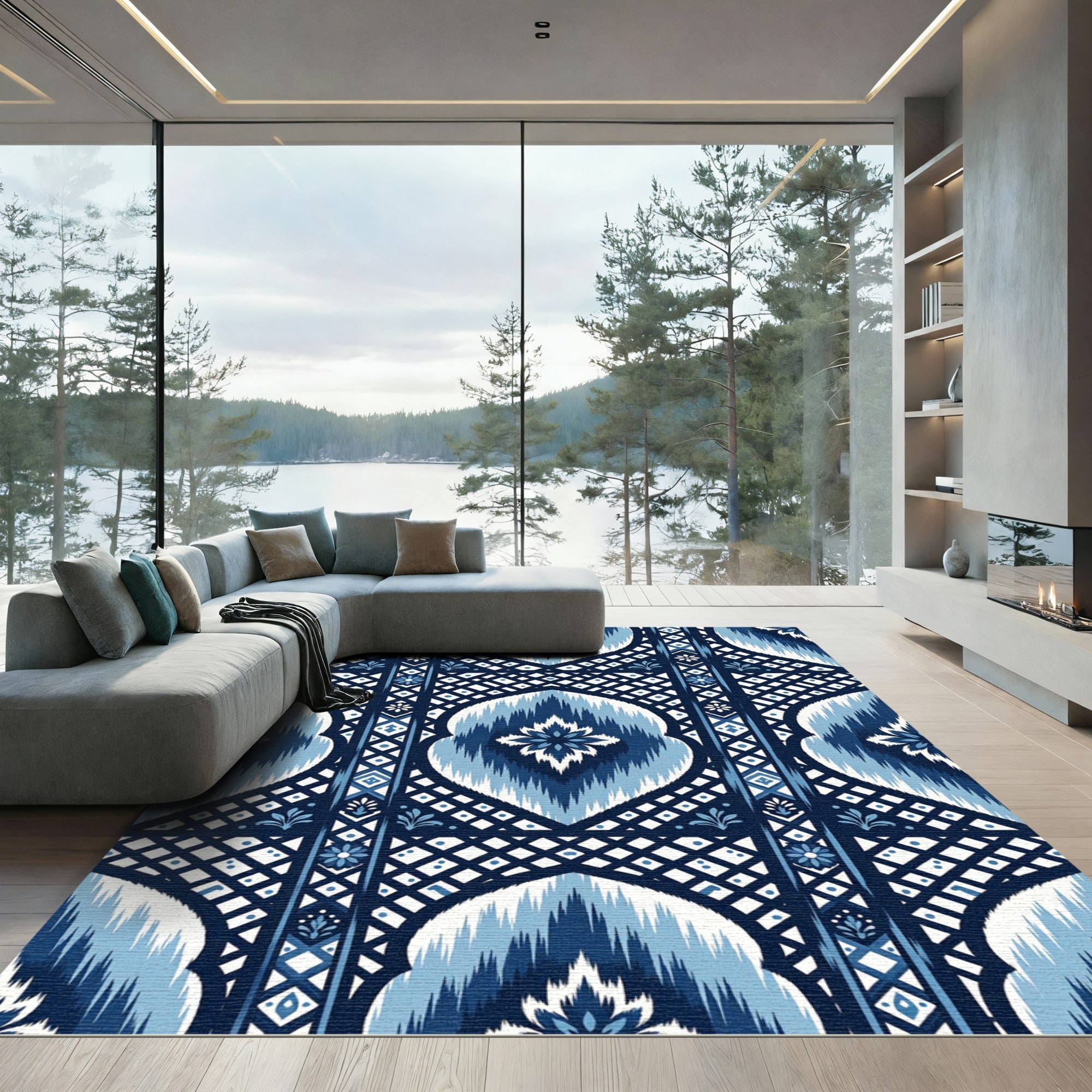 Coastal Blue Geometric Medallion Rug