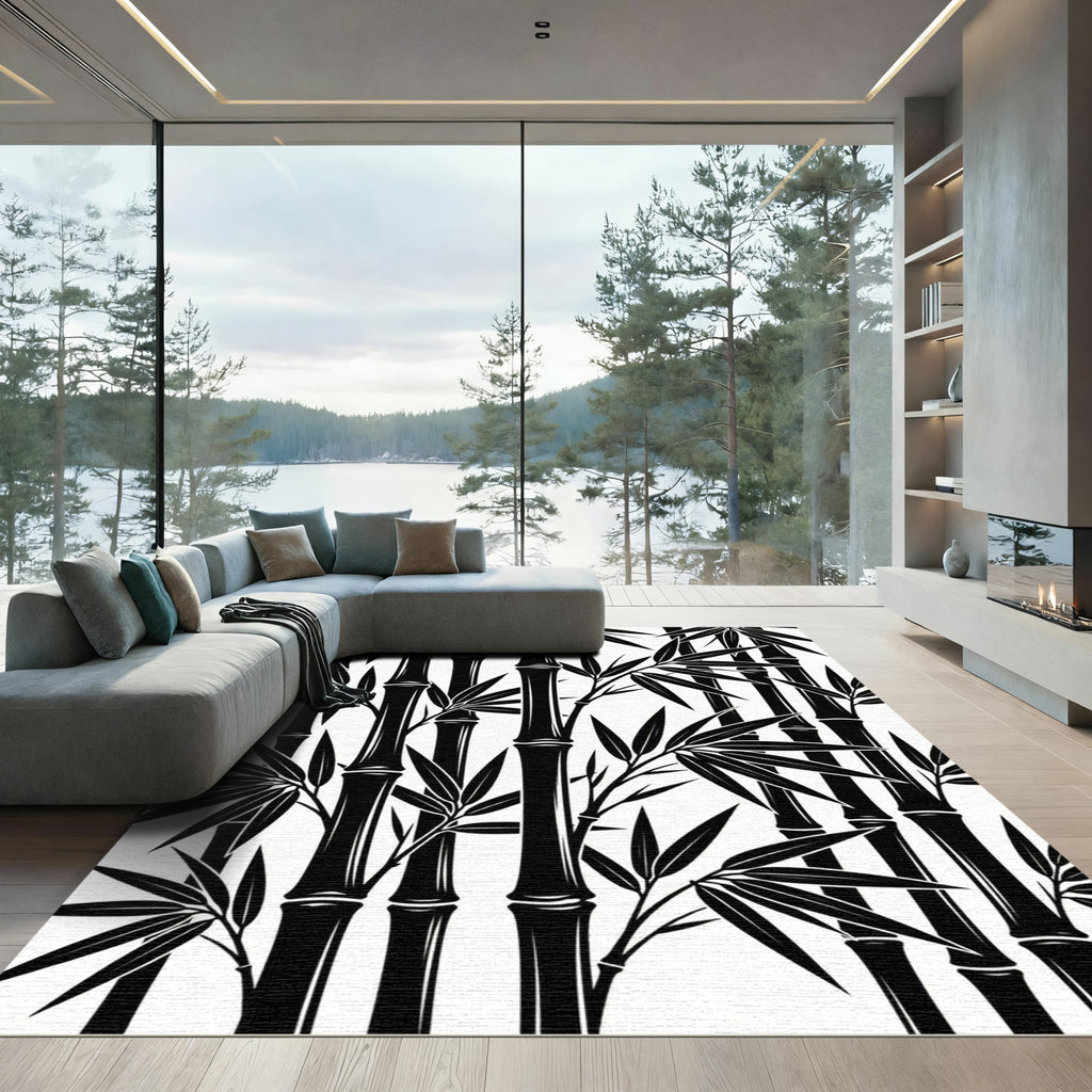 Black Bamboo Forest Branches Rug