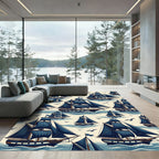 Classic Blue Sailboat Nautical Voyage Rug
