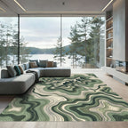 Sage Green Topographic Mountain Landscape Rug