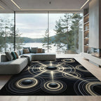 Radiant Black Gold Concentric Circles Rug