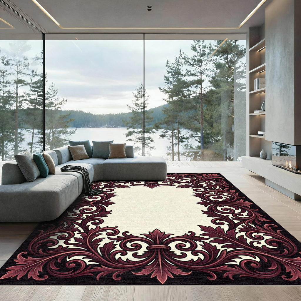 Ornate Burgundy Victorian Acanthus Scroll Rug
