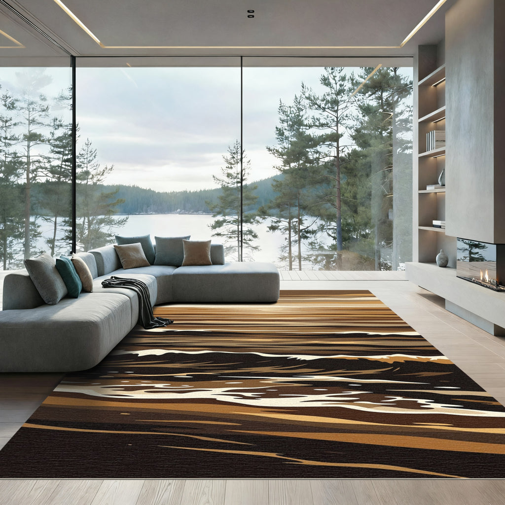 Earthy Toned Abstract Ocean Waves Rug