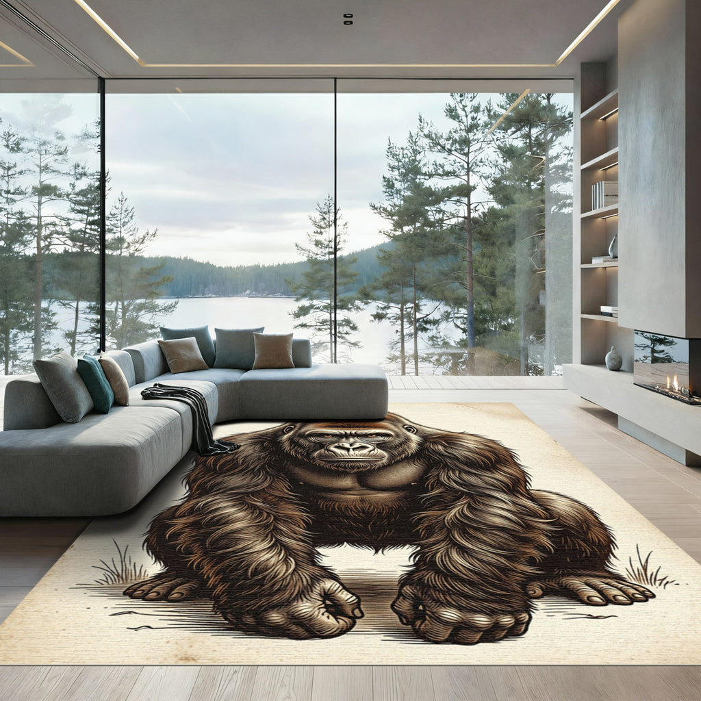 Majestic Charcoal Silverback Gorilla Portrait Rug