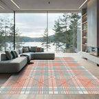Coastal Coral Gray Plaid Diamond Rug