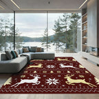 Winter Reindeer Snowflake Tree Stripes Rug