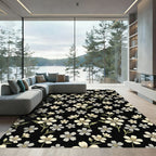 Black White Floral Sprig Accents Rug