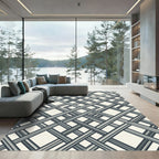Monochromatic Gray Angular Interwoven Geometric Grid Rug