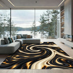 Golden Swirl Black Marble Abstract Rug