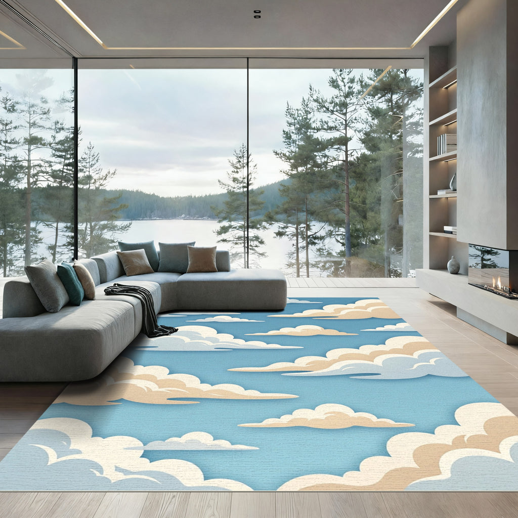 Dreamy Pastel Blue Layered Cloudscape Rug