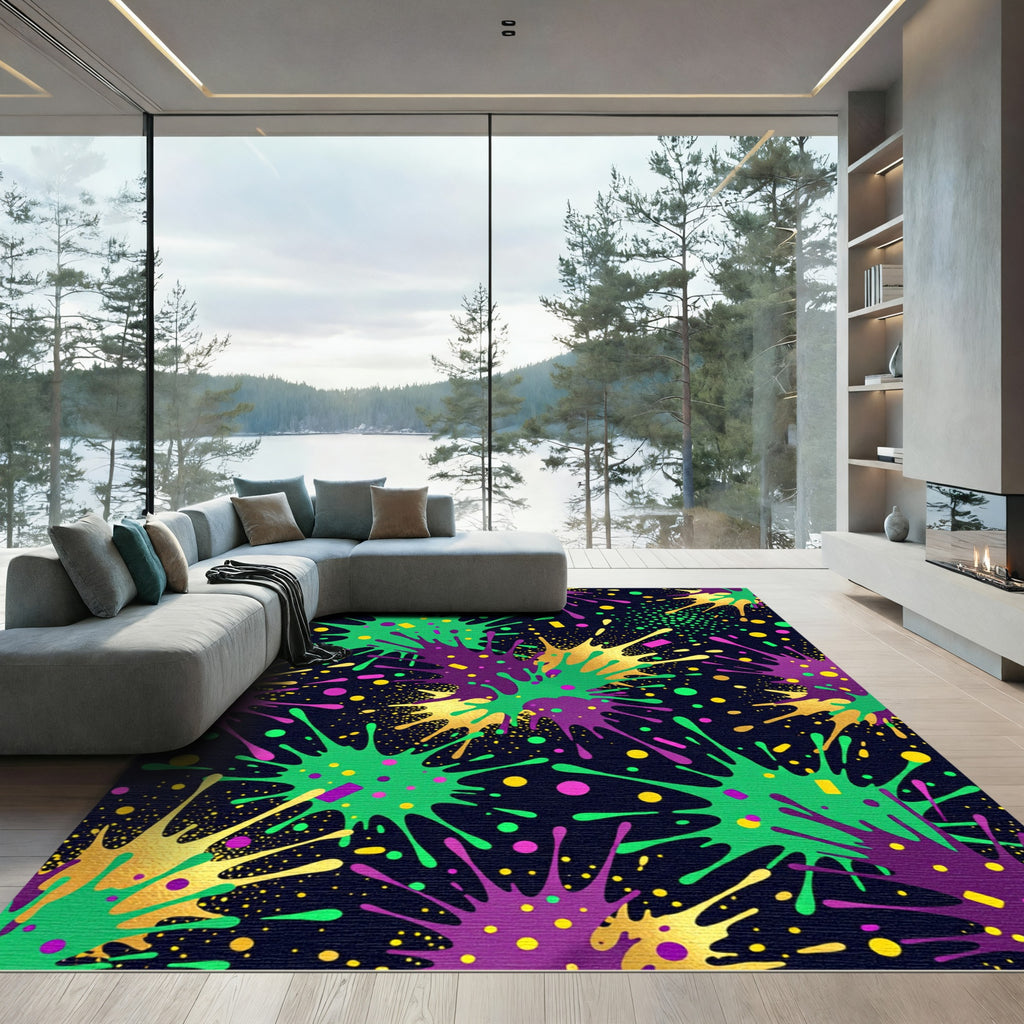 Vibrant Neon Paint Splatter Abstract Art Rug