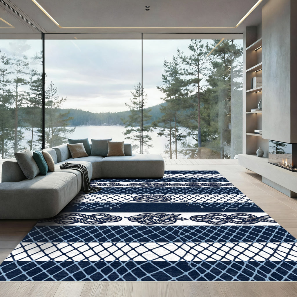 Navy Nautical Rope and Fishing Net Rug