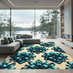 Teal Peacock Feather Ribbon Bouquet Rug