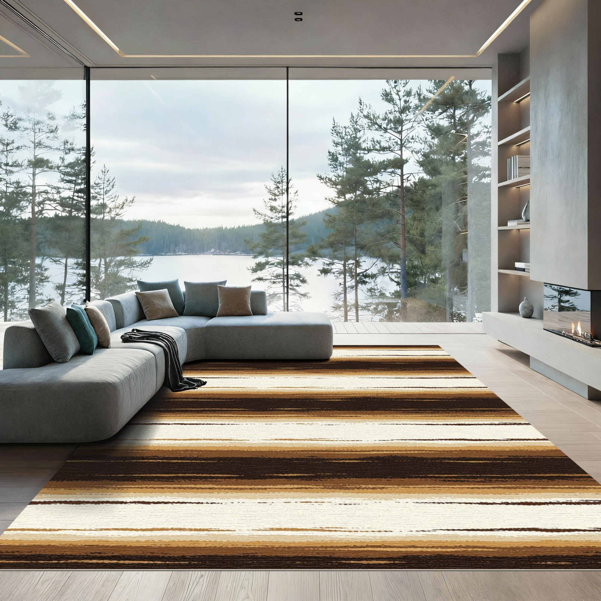 Rustic Earthy Tone Horizontal Stripes Rug