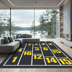 Bold Modular Numbered Block Yellow Grid Rug