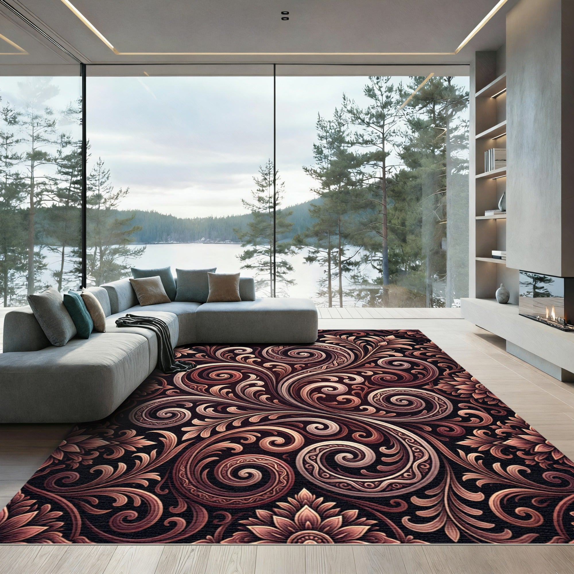 Ornate Scrollwork Floral Bronze Rug