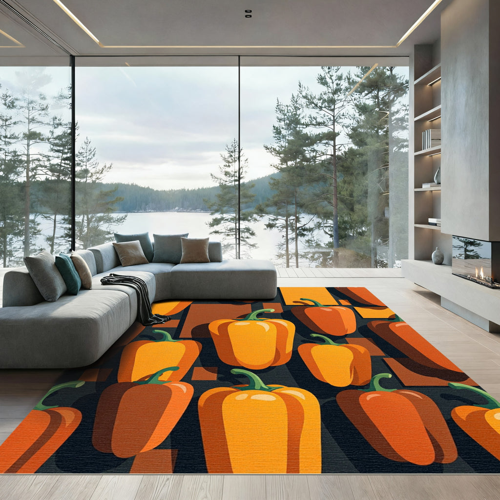 Modern Geometric Orange Pepper Art Rug