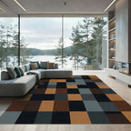 Modern Geometric Plaid Copper Gray Block Rug