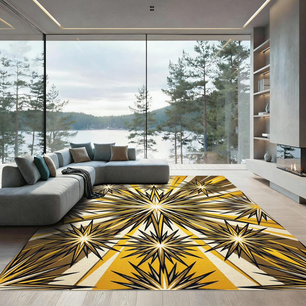 Radiant Golden Burst Geometric Star Rug