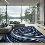 Modern Navy Silver Abstract Swirl Rug