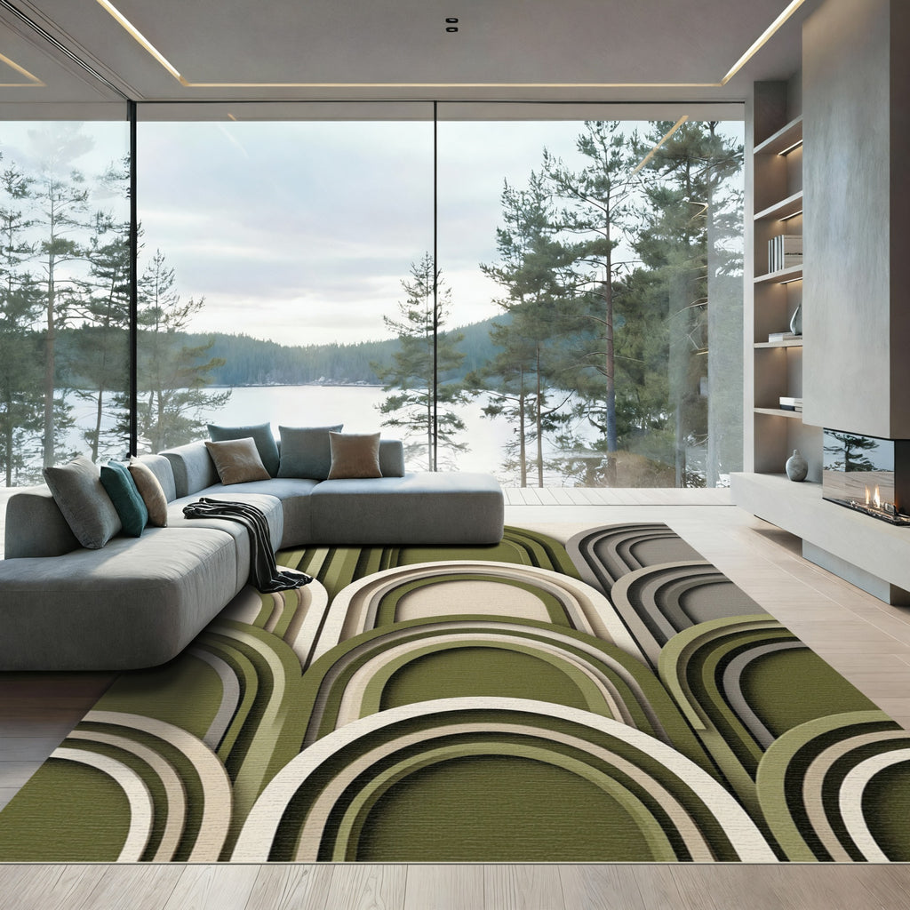 Modern Olive Arch Geometric Layered Rug