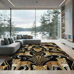 Elegant Gold Leopard Art Deco Composition Rug