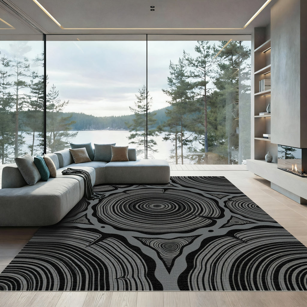 Monochromatic Wood Grain Rings Rug