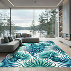 Teal Marine Anemone Radiating Floral Ocean Rug