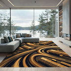 Abstract Golden Brown Swirl Industrial Landscape Rug