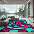 Vibrant Cyan and Magenta Circular Geometry Rug