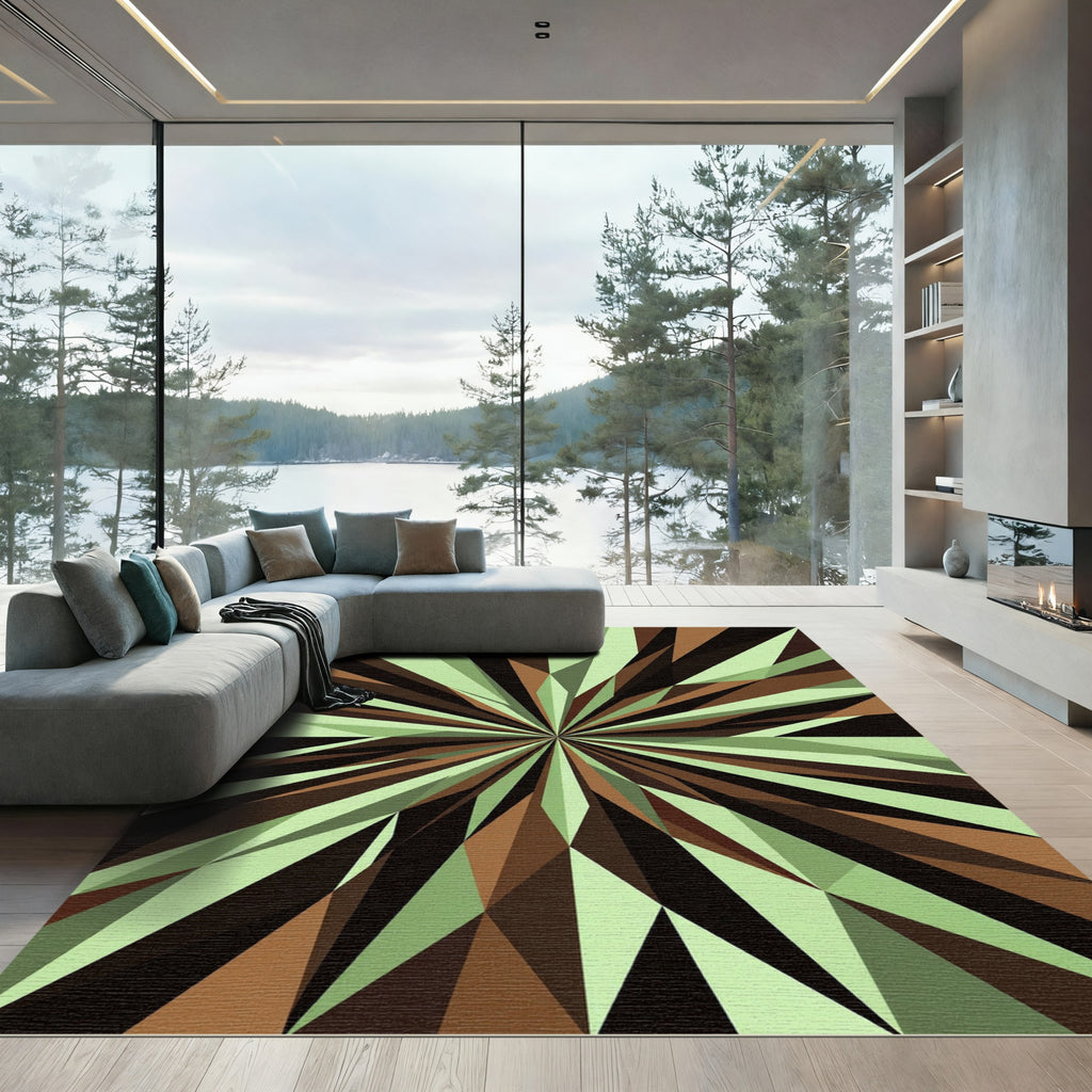 Geometric Sage Olive Abstract Starburst Rug