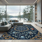 Dark Blue Pomegranate Floral Scroll Vine Rug