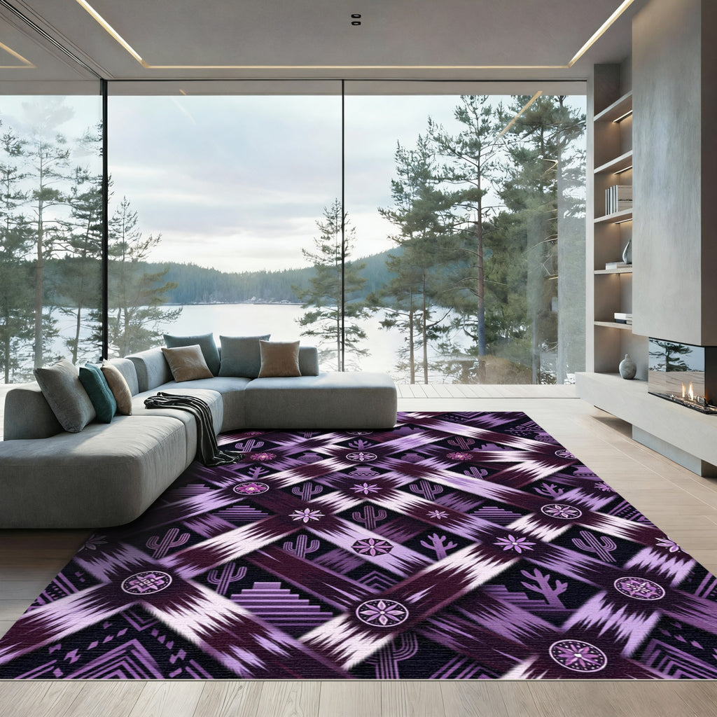 Purple Desert Cactus Tribal Cross Rug