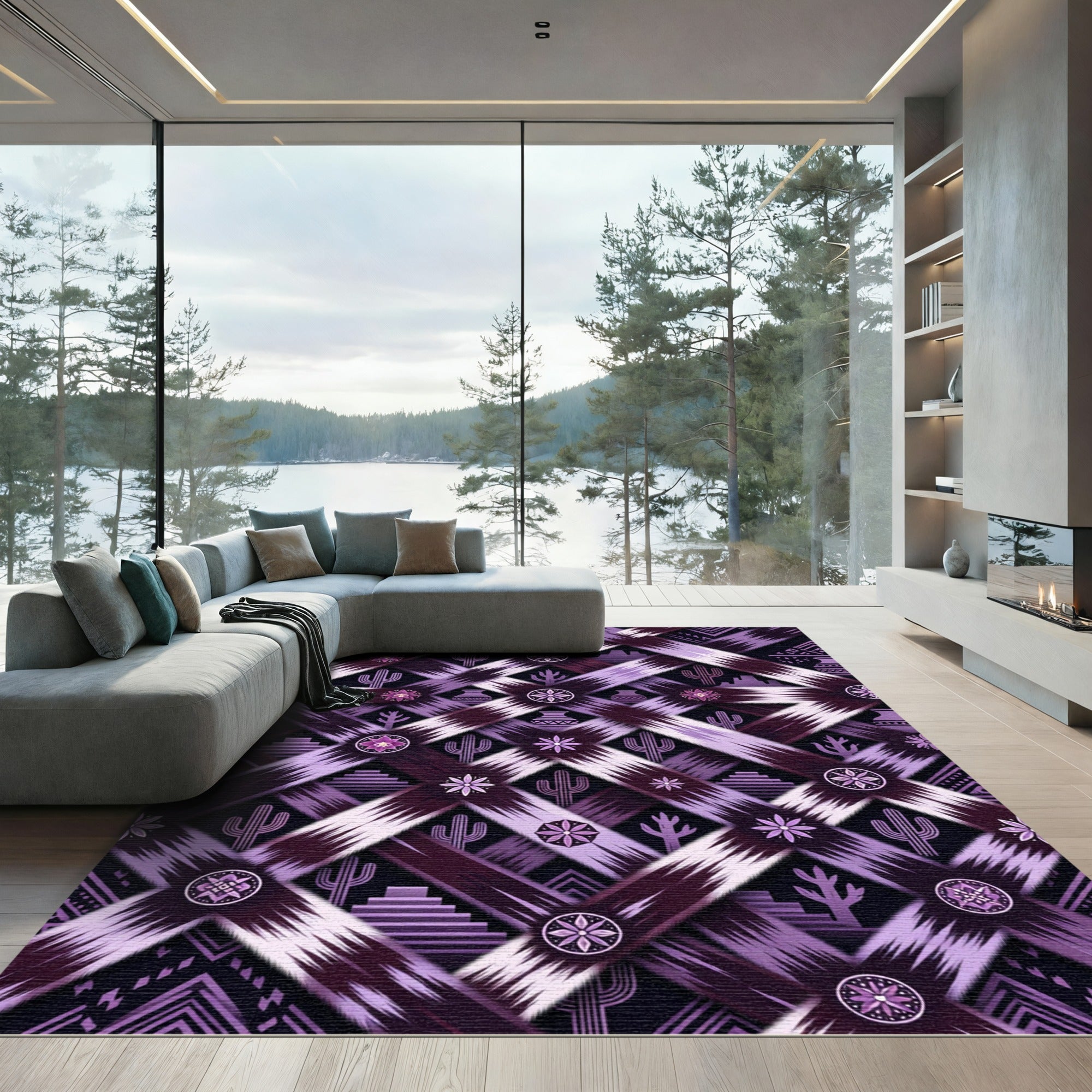 Purple Desert Cactus Tribal Cross Rug