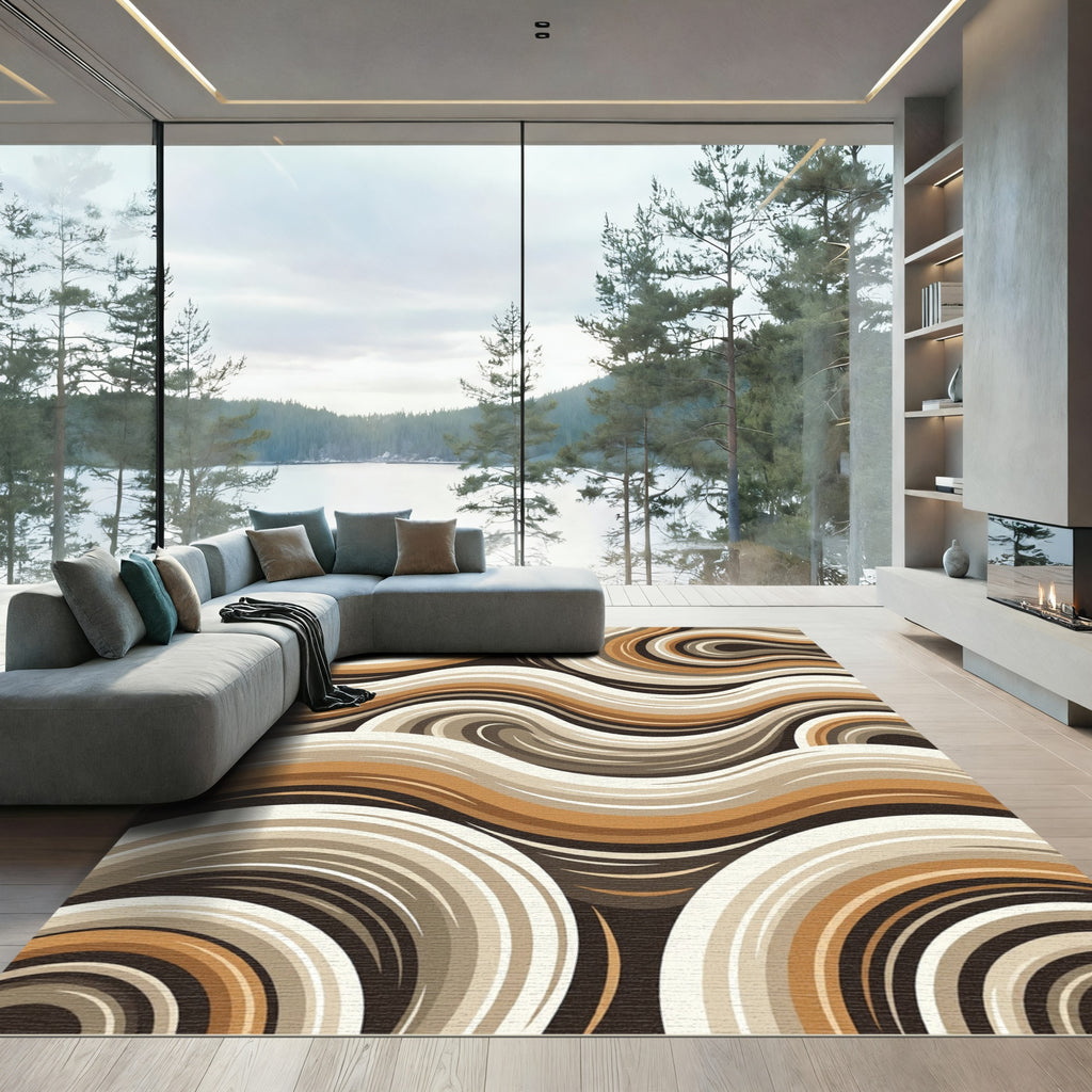 Earthy Swirls Abstract Wave Rug