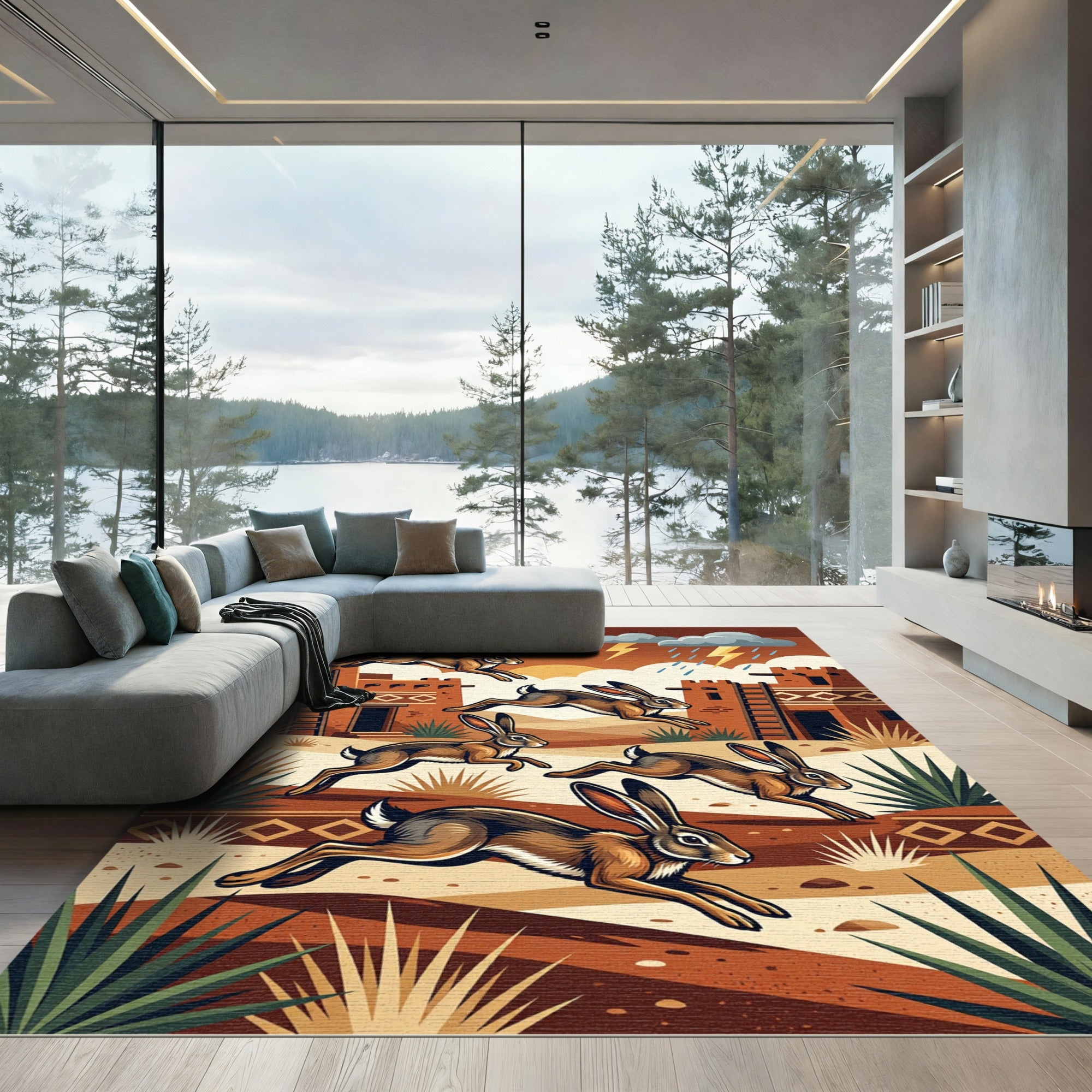 Desert Hare Southwestern Adobe Landscape Rug