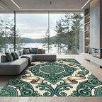 Emerald Baroque Scroll Ribbon Medallion Rug