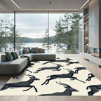 Charcoal Black Leaping Antelope Silhouette Rug