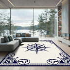Naval Blue Compass Rose Border Rug