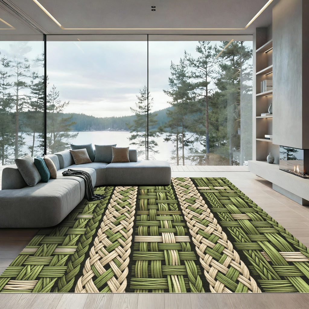 Earthy Sage Braided Weave Stripe Rug