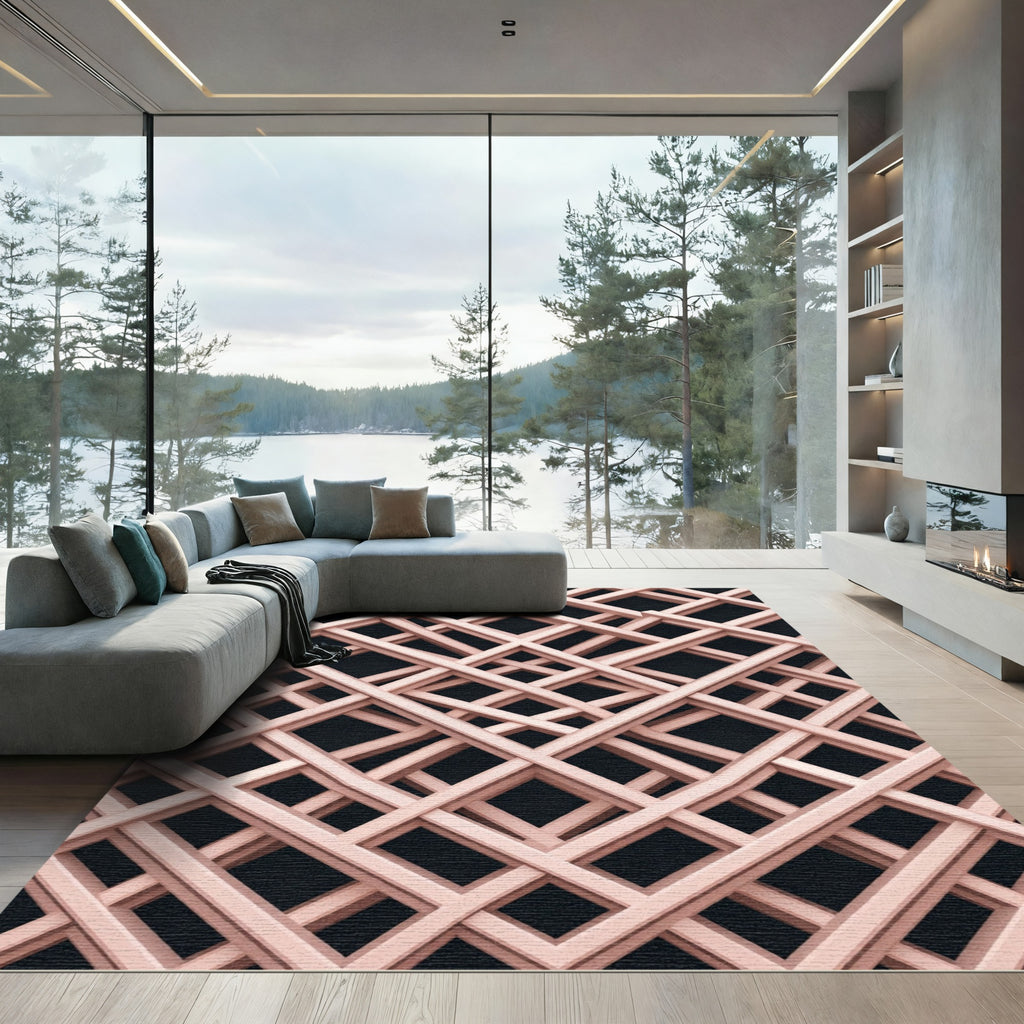 Blush Pink Intersecting Geometric Lattice Rug