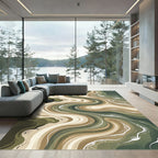 Organic Olive Green Abstract Swirl Rug